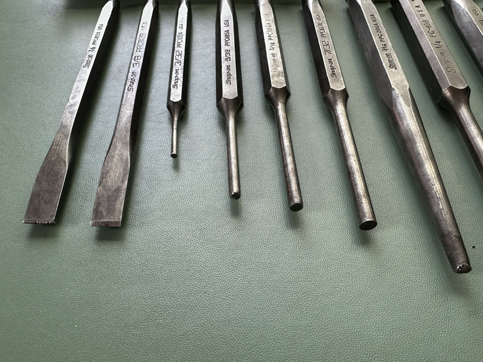 Snap-on Tools Lot of 12 Center Punches Chisels Vintage PC PPC 3/32 – 5/16″
