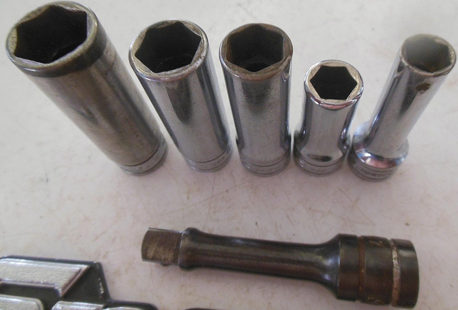 SNAP-ON LOT 3/8″ Dr 6 Pt Deep Chrome 9/16,1/2,7/16,3/8,5/16″ + 2″ EXTENSION USA
