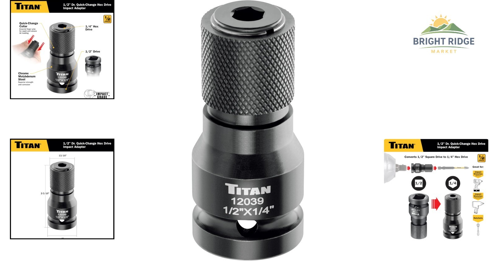 1/2 Inch Drive to 1/4 Inch Hex Quick Change Impact Adapter for Power Tools
