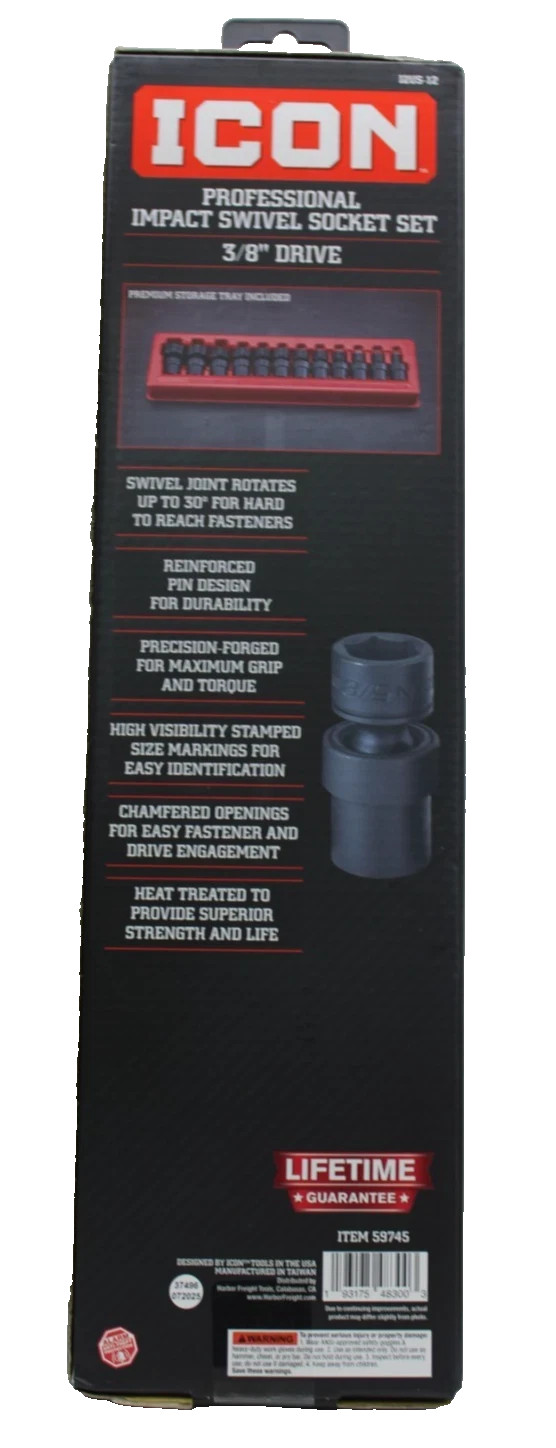 ICON 3/8 in. Drive SAE Impact Swivel Socket Set, 12-Piece Model 59745 NEW