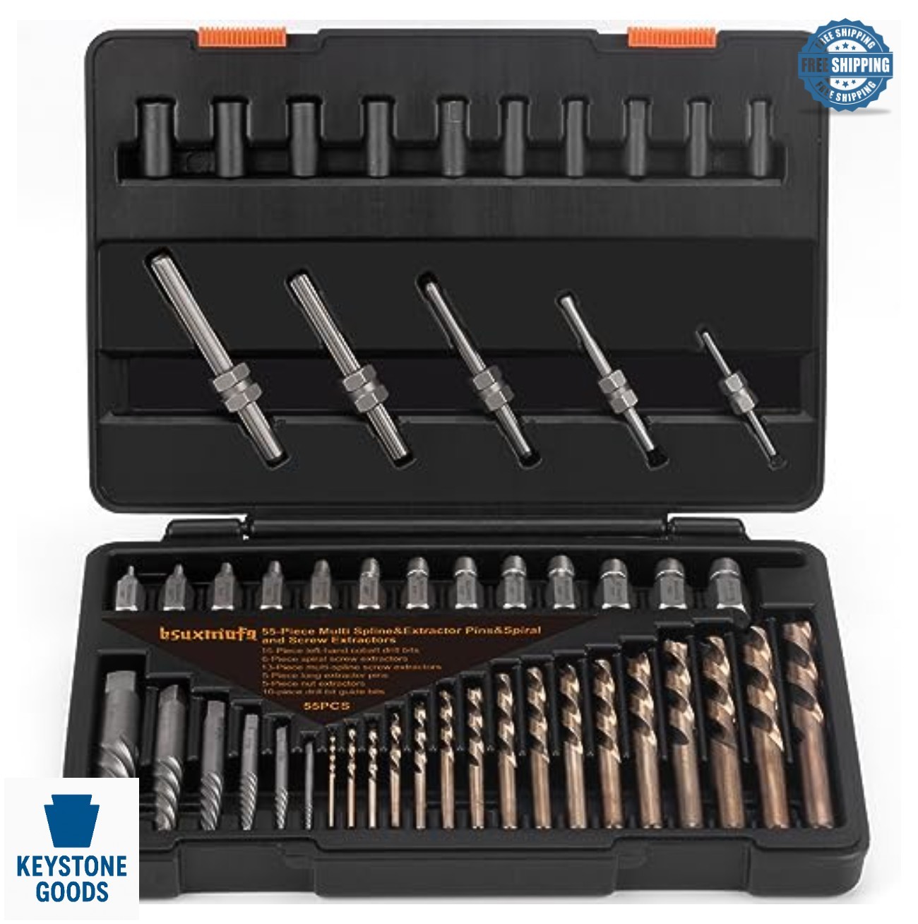 55 Piece Screw Extractor Set Multi Spline Bolt Remover Stripped Stud Puller Tool