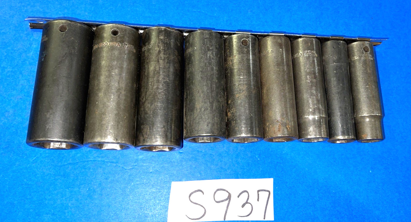 SNAP-ON TOOLS 9 PIECE 1/2 DRIVE SAE. DEEP IMPACT SOCKET SET 309SIMYA
