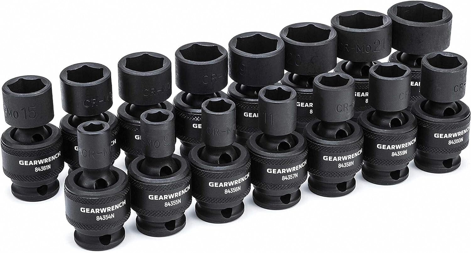 GEARWRENCH 84918N 3/8″ Drive 6 Point Universal Impact Socket Set – 15 Piece