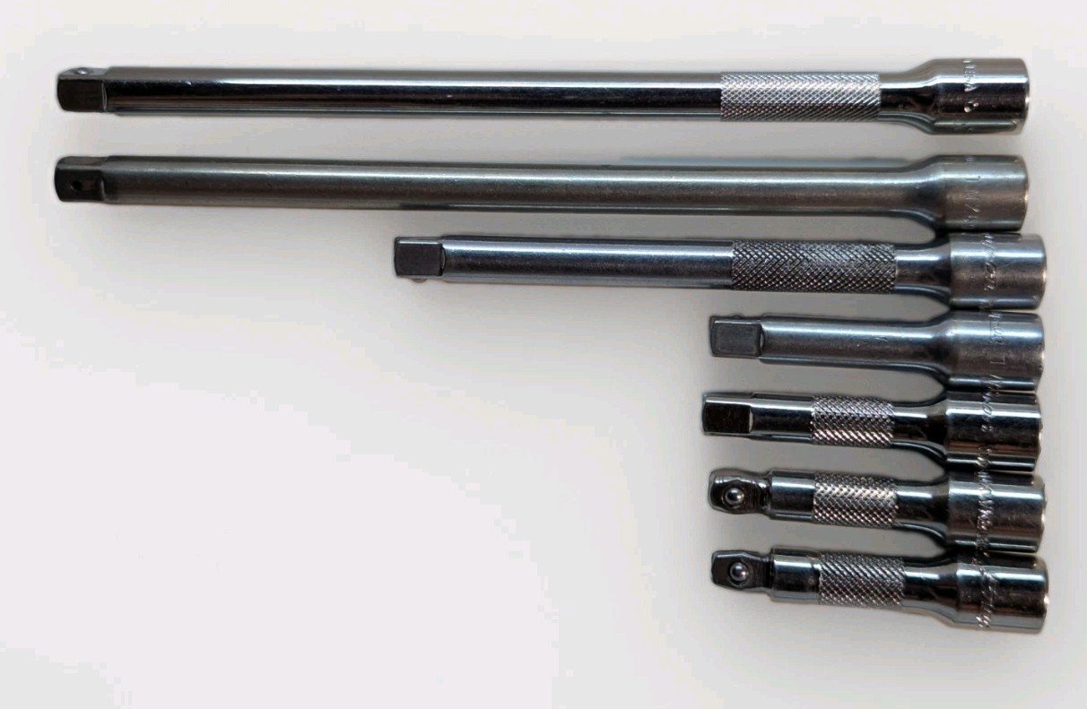 Snap-on Lot of 7 1/4″ Drive Socket Extensions Knurled & Wobble Chrome USA Made