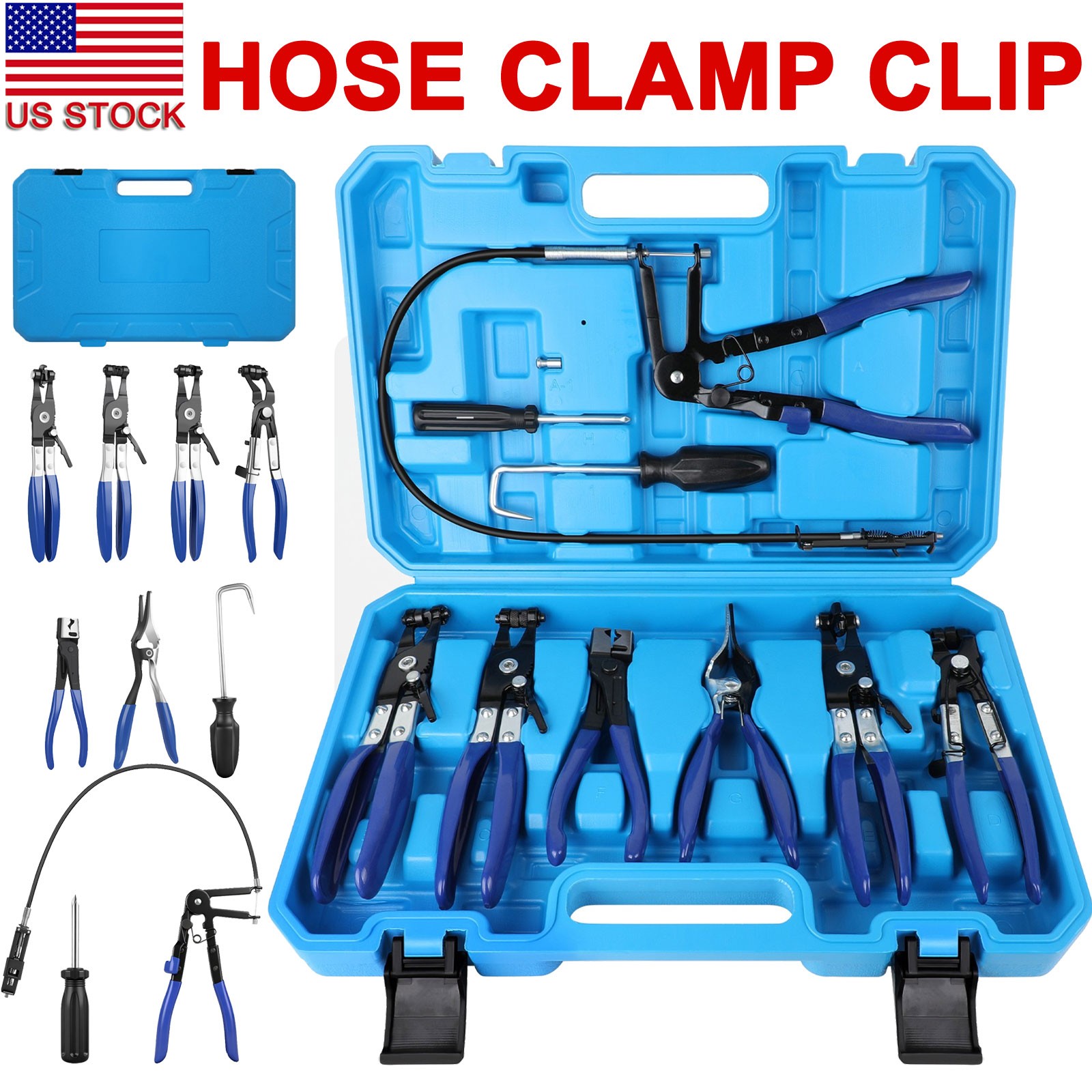 10Pc Hose Clamp Clip Remover Pliers Wire Long Reach Kit Fuel Oil Water Hose Tool