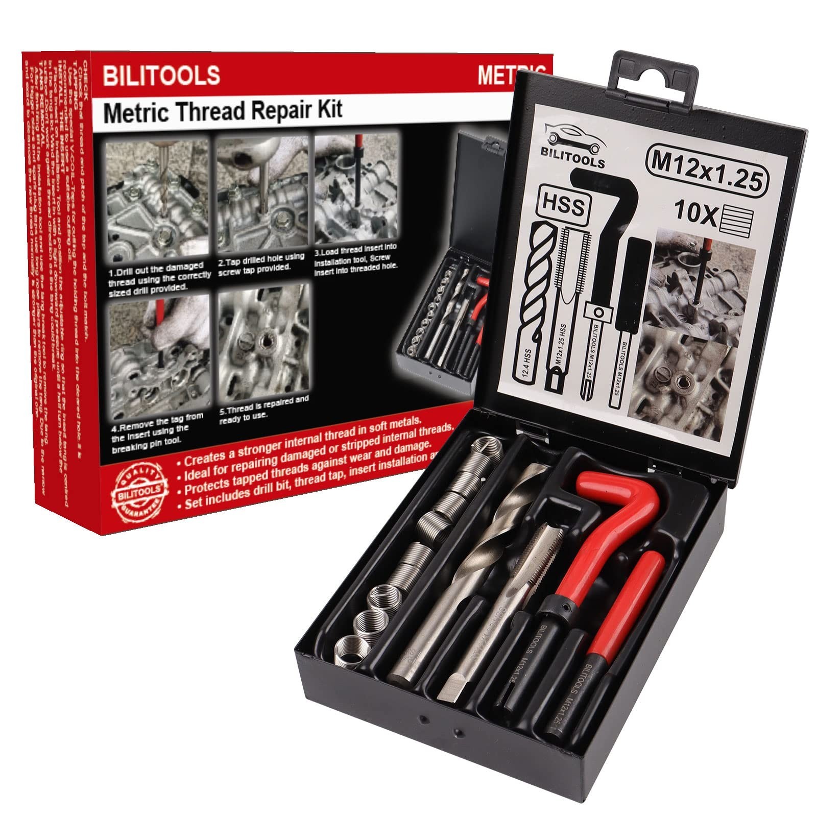M12x1.25 Thread Repair Kit – HSS Drill Helicoil Metric Tool for Stripped Threads