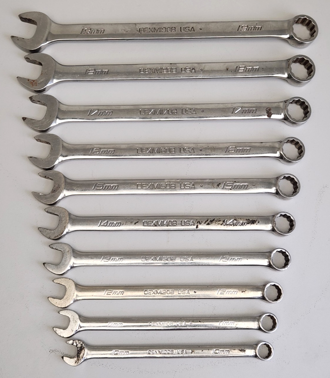 10-pc, Snap-on OEXM710B 12-Pt Metric Flank Drive Combination Wrench Set 10-19mm