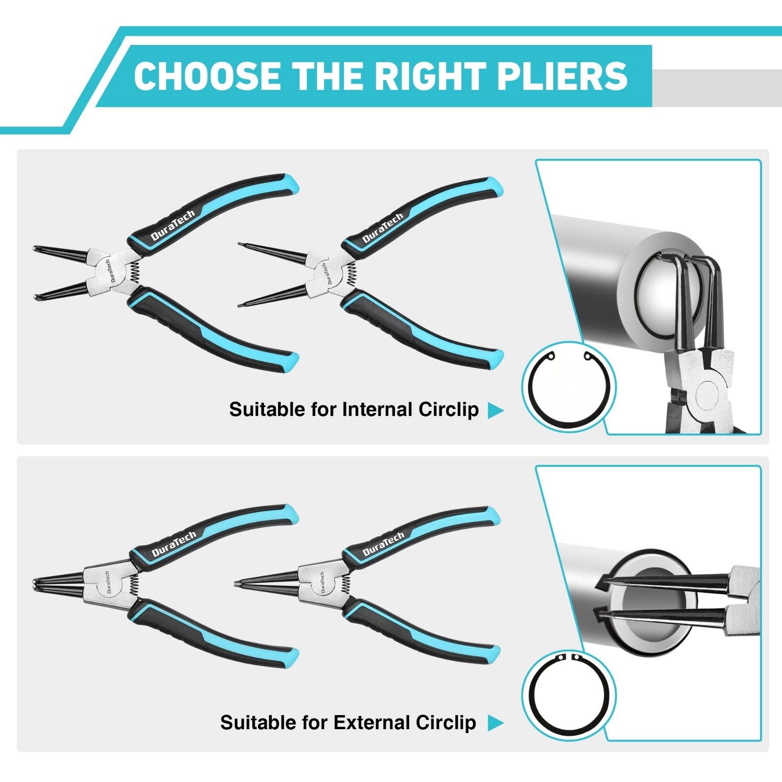 4 PCS Snap Ring Pliers Set – 7″ Heavy Duty Internal & External Circlip Kit, CRV