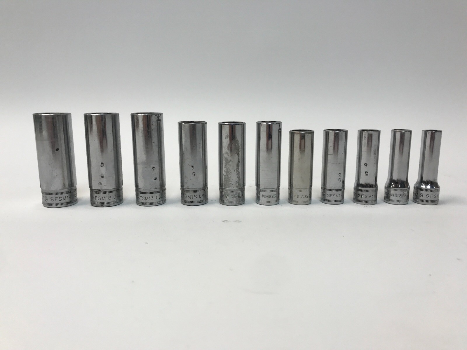 Snap On 11Pc Metric 3/8 Drive 6pt Deep Socket Set 9MM – 19MM SFSM