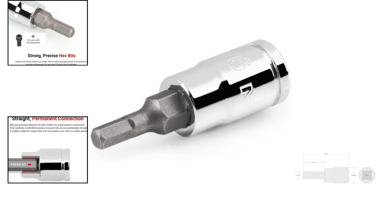 1/4 Inch Drive Hex Bit Socket 9/64 Inch S2 Steel Chrome Finish