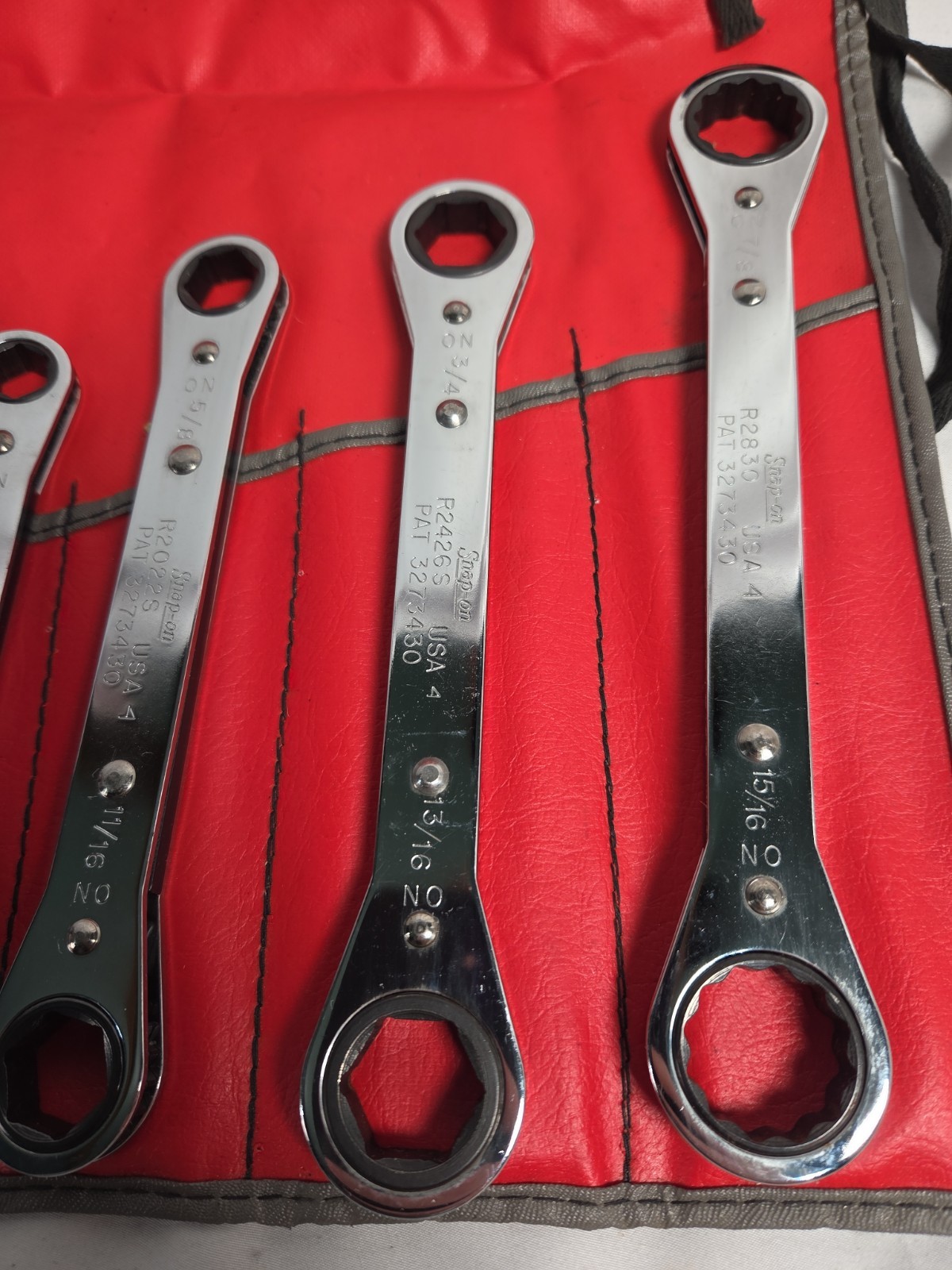 Vintage Snap On Double Ended 6 Pc SAE Ratcheting Wrench Set in Roll Pouch C-62B