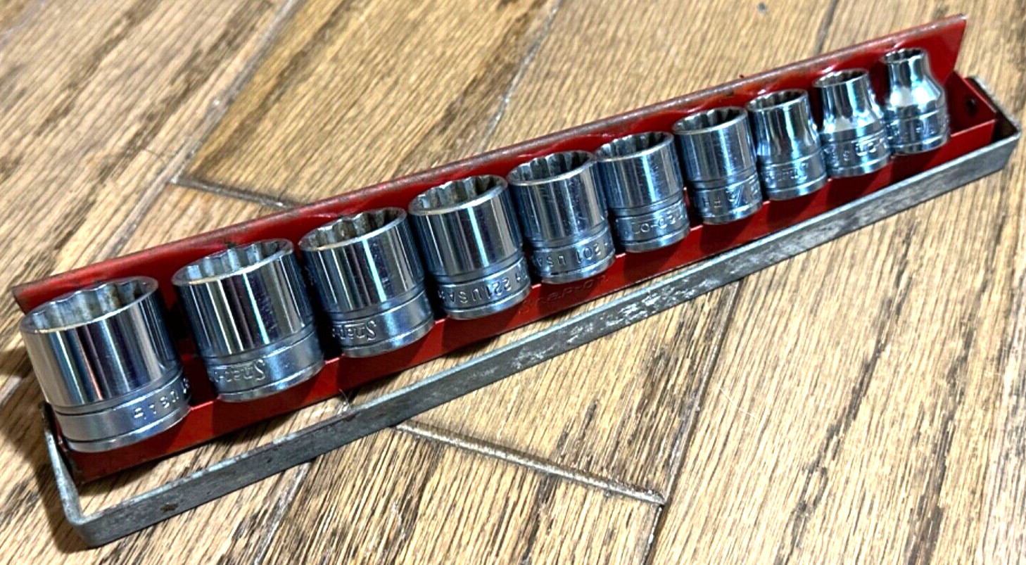Snap On Tools 5/16″ – 7/8” SAE 3/8″ Drive Shallow Socket Set Lot 12-PT FH Tray
