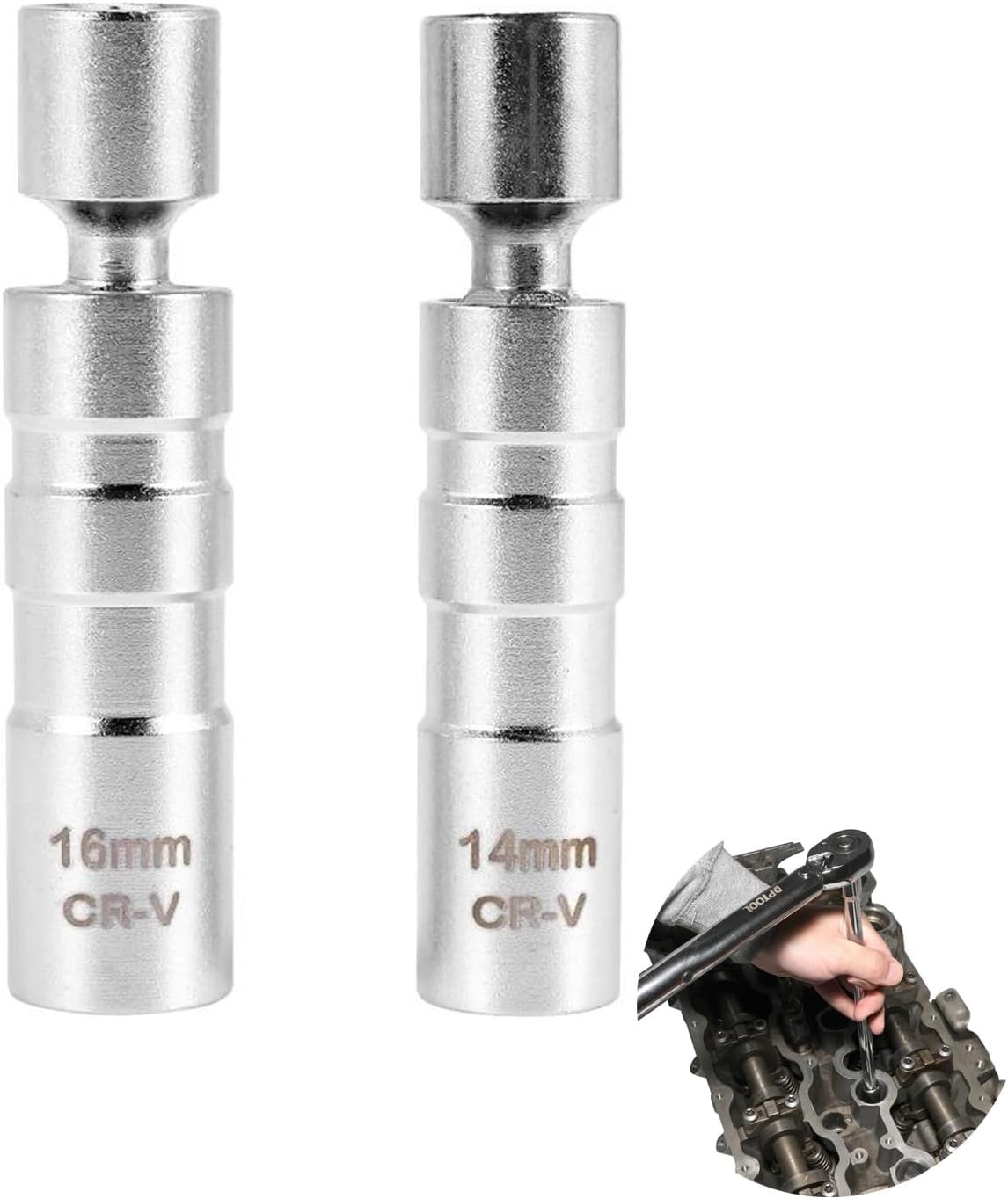 14mm&16mm Magnetic Swivel Spark Plug Sockets, Thin Wall 3/8 Inch Drive 12-Poi…