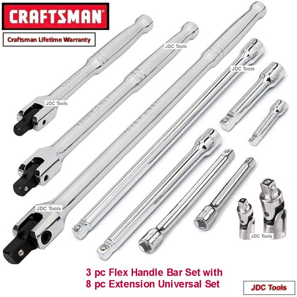 CRAFTSMAN 3 PC FLEX ARM HANDLE BREAKER BAR SET w 8 PC EXTENSION SET
