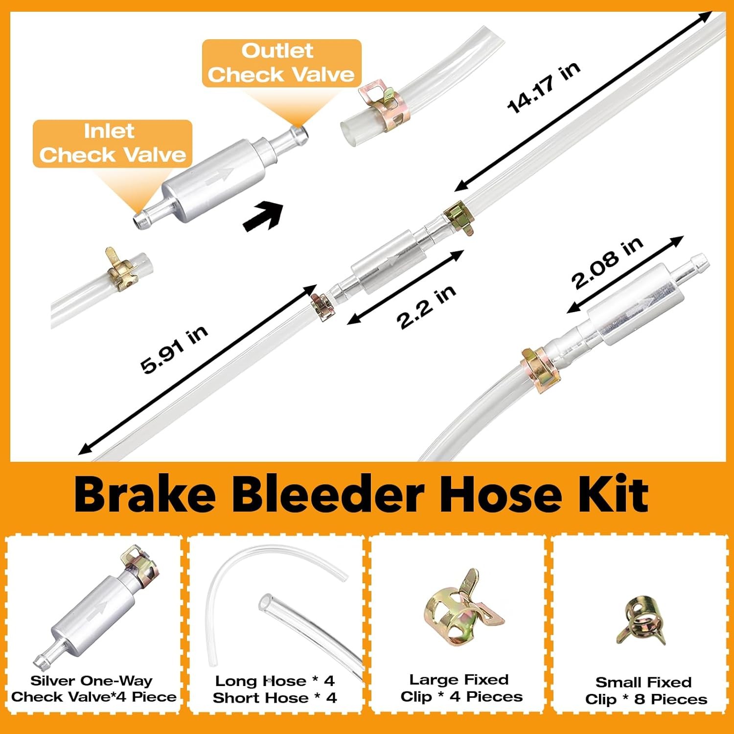 4 PCS Brake Bleeder Hose, One Way Check Valve Tube Bleeding Tool Kit Silver US