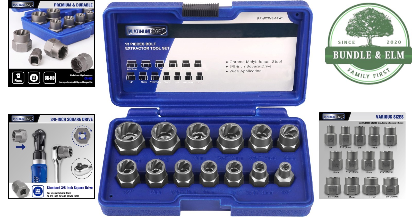 13-Piece Impact Bolt and Nut Remover Set with Storage Case for Easy Extraction