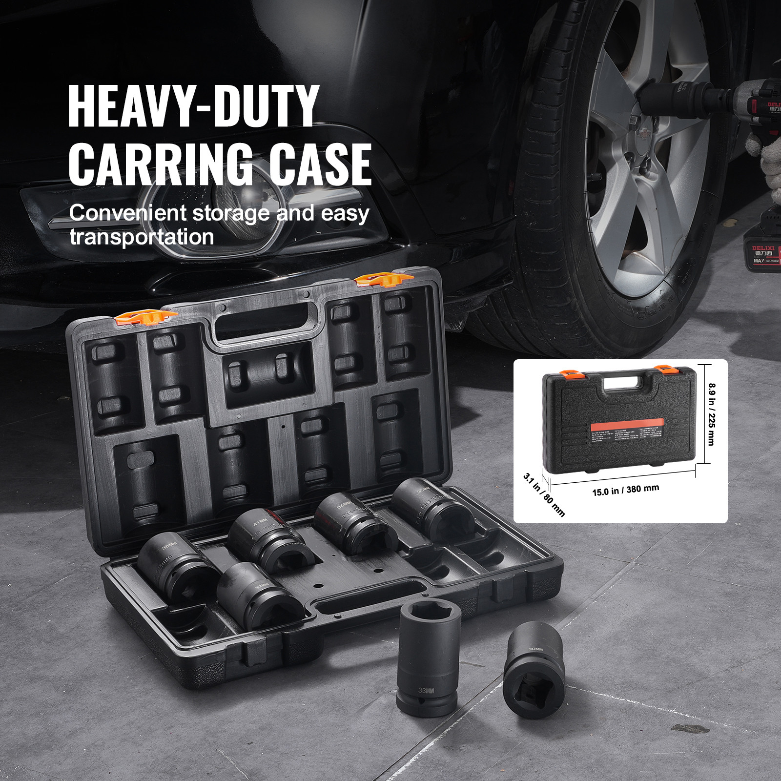 VEVOR Impact Sockets Set 8pcs 6-Point 1″ Drive Bit Ratchet Tool Kit Case