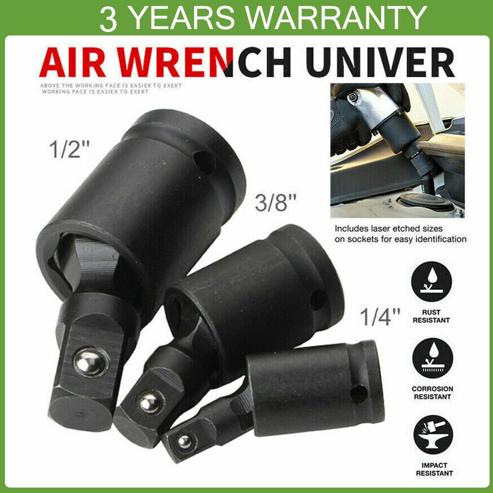 Set of 3 Universal Joint Swivel Socket Adapter Set 1/4″ 3/8″ 1/2″ Impact Joint