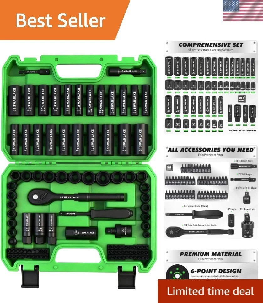 105-Piece 3/8″ Drive Impact Socket Set, SAE 5/16 to 3/4 inch and Metric 8-22m…