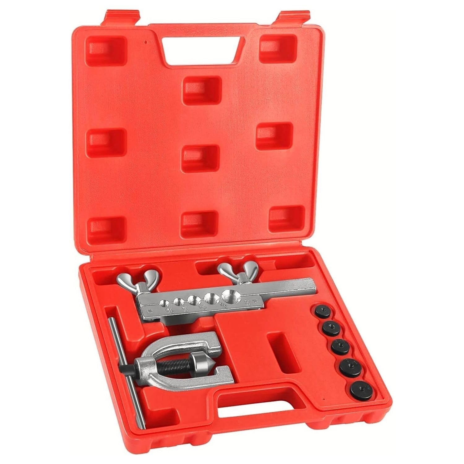 Double Flare Brake Line Flaring Tool Kit with Adapters for Copper Steel Aluminum