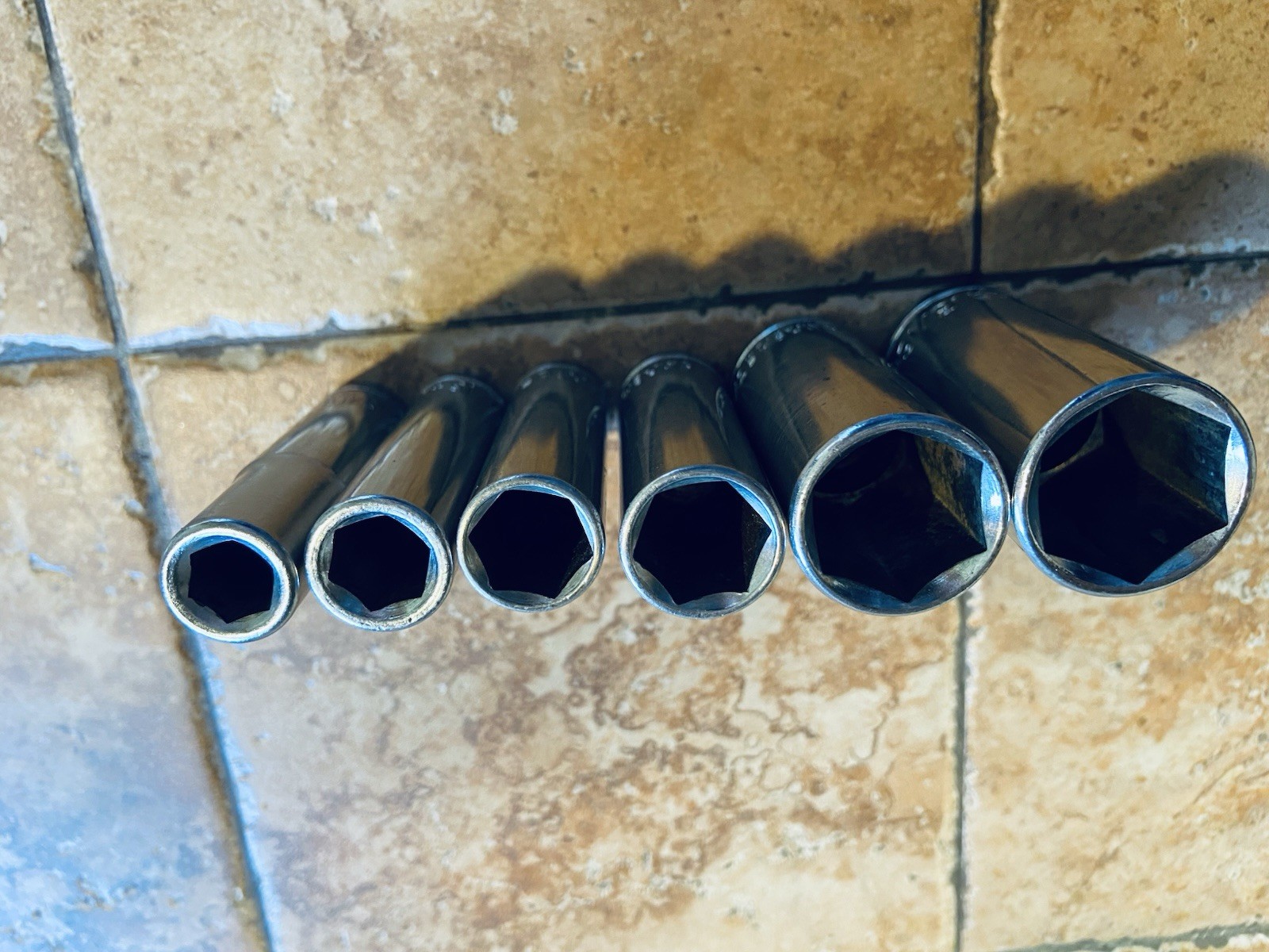 Vintage Set Of Chrome Vanadium Deep well Sockets Sold As A Set Of 6