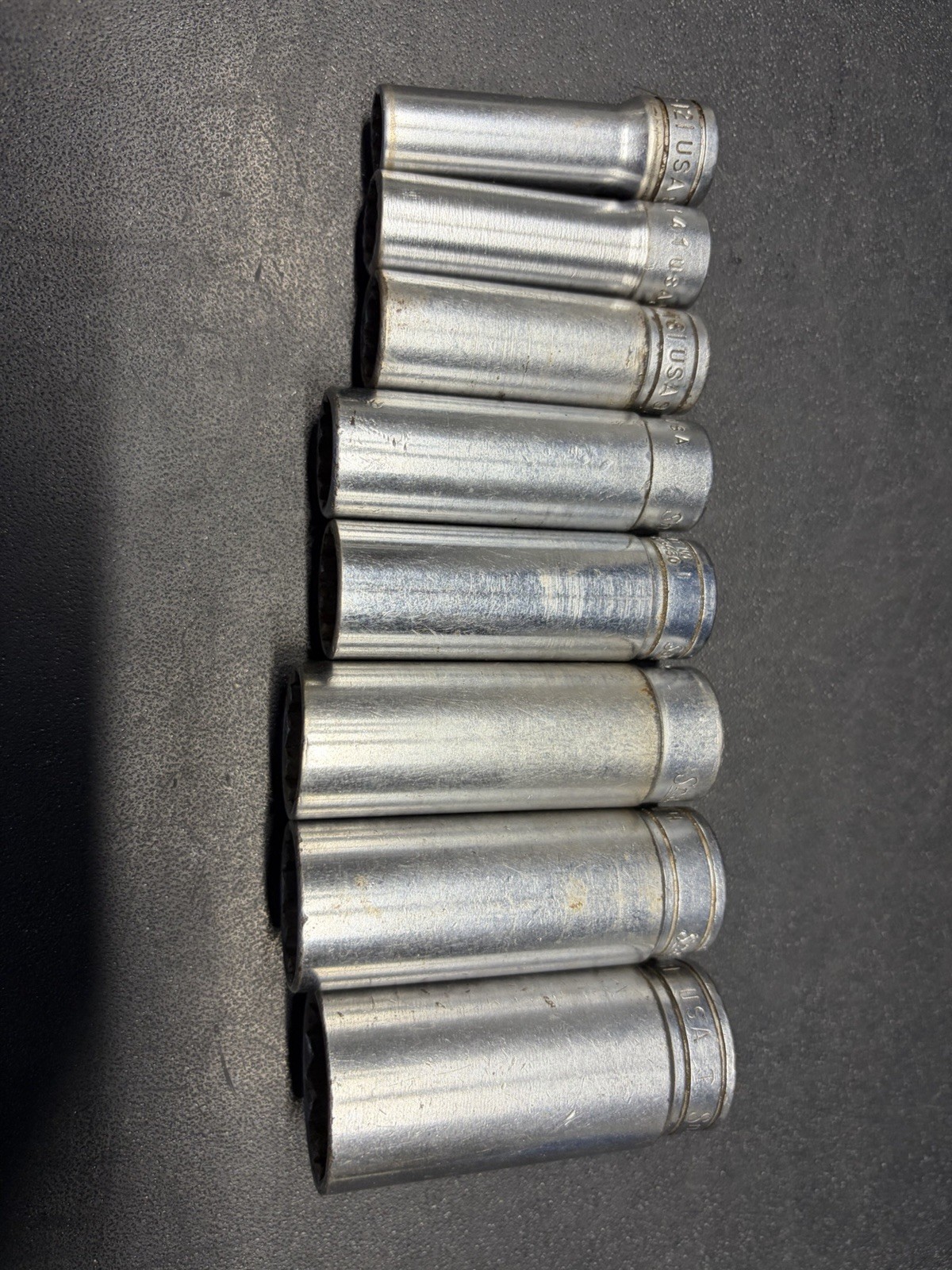 Snap-on 3/8” Deep Socket Set Sae 12 Point 3/8”—3/4”, 7/8 Rough Condition