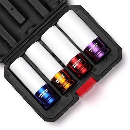 1/2″ Drive Thin Wall Deep Impact Socket Set – 4pcs Lug Nut Protector, 6 Point, M