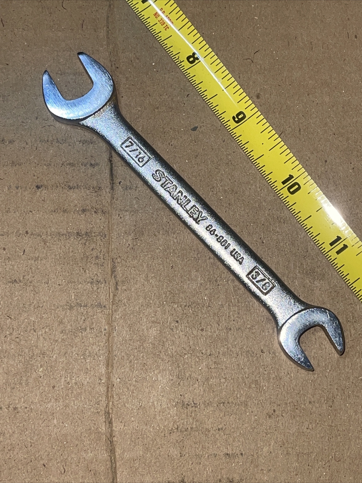 NOS Stanley Tools USA 86801 7/16 In X 3/8 In SAE Open End Wrench Vintage 86-801