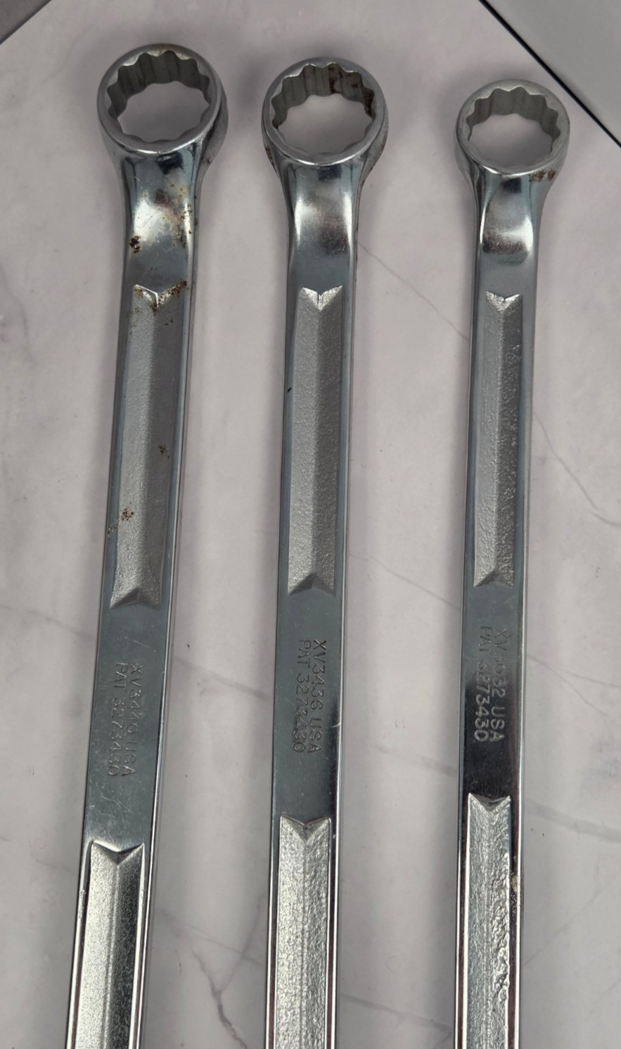Vintage Snap On Box End Wrenches (3) XV3032; XV3436; XV3044 12pt. with Offset