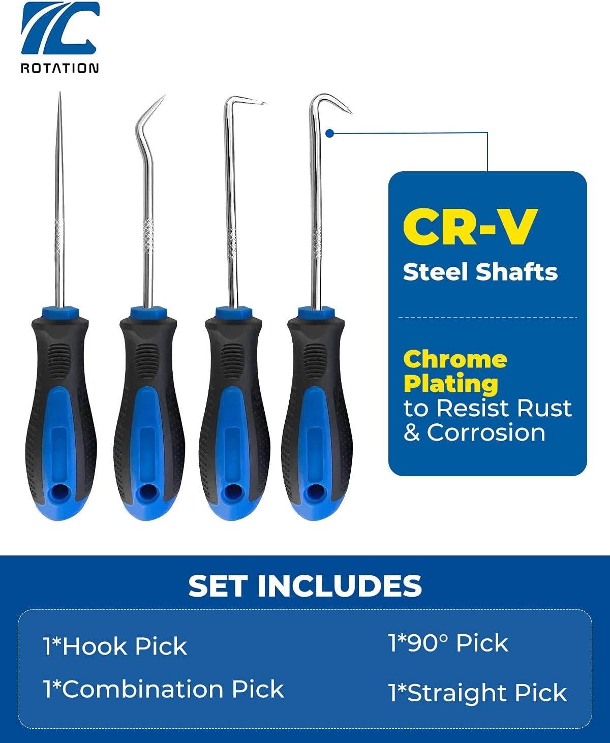Compact 4-Piece Hook and Pick Set in Blue – Rustproof and Corrosion-Proof Design