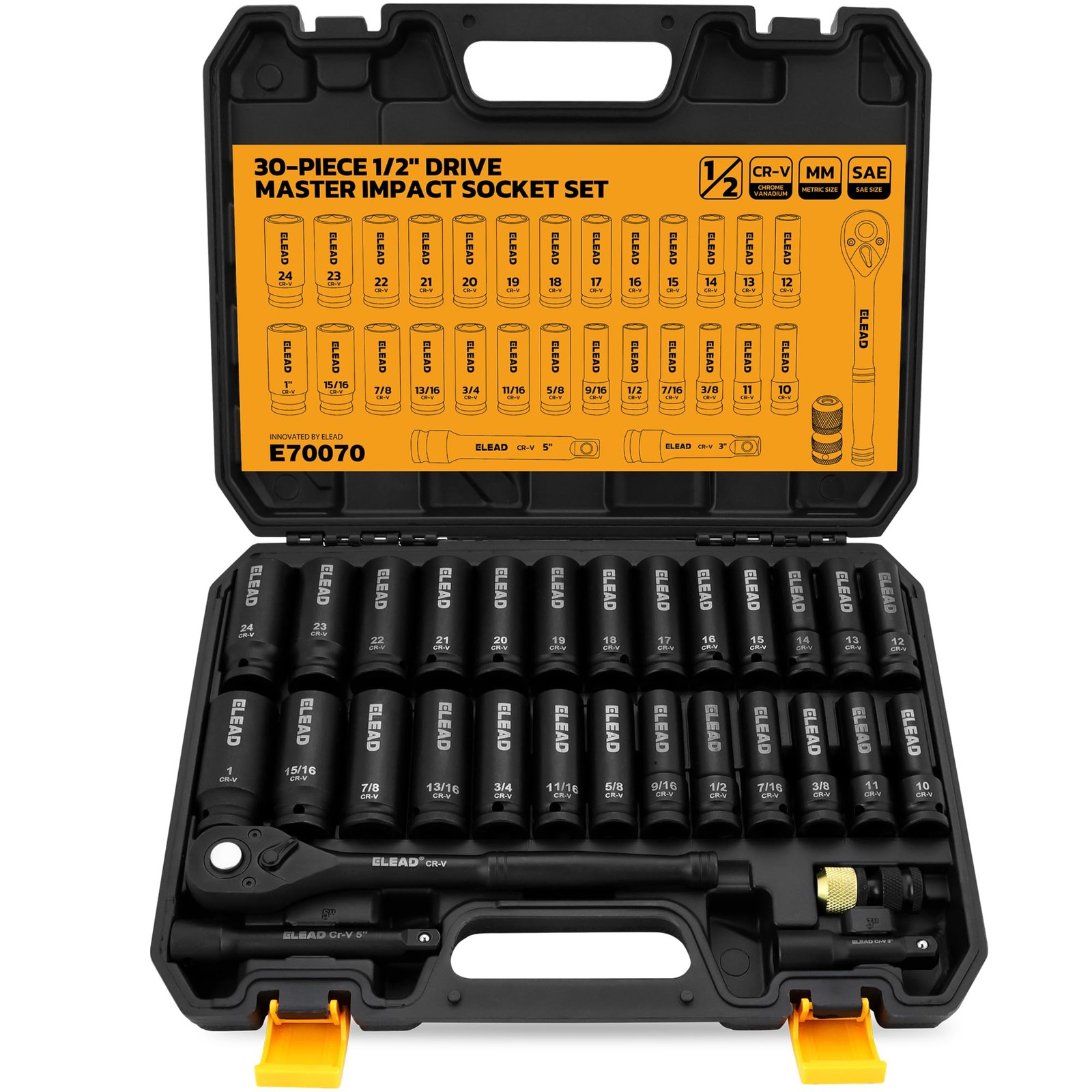ELEAD 1/2″ Drive Deep Impact Socket Set: 30pcs 1/2» Set