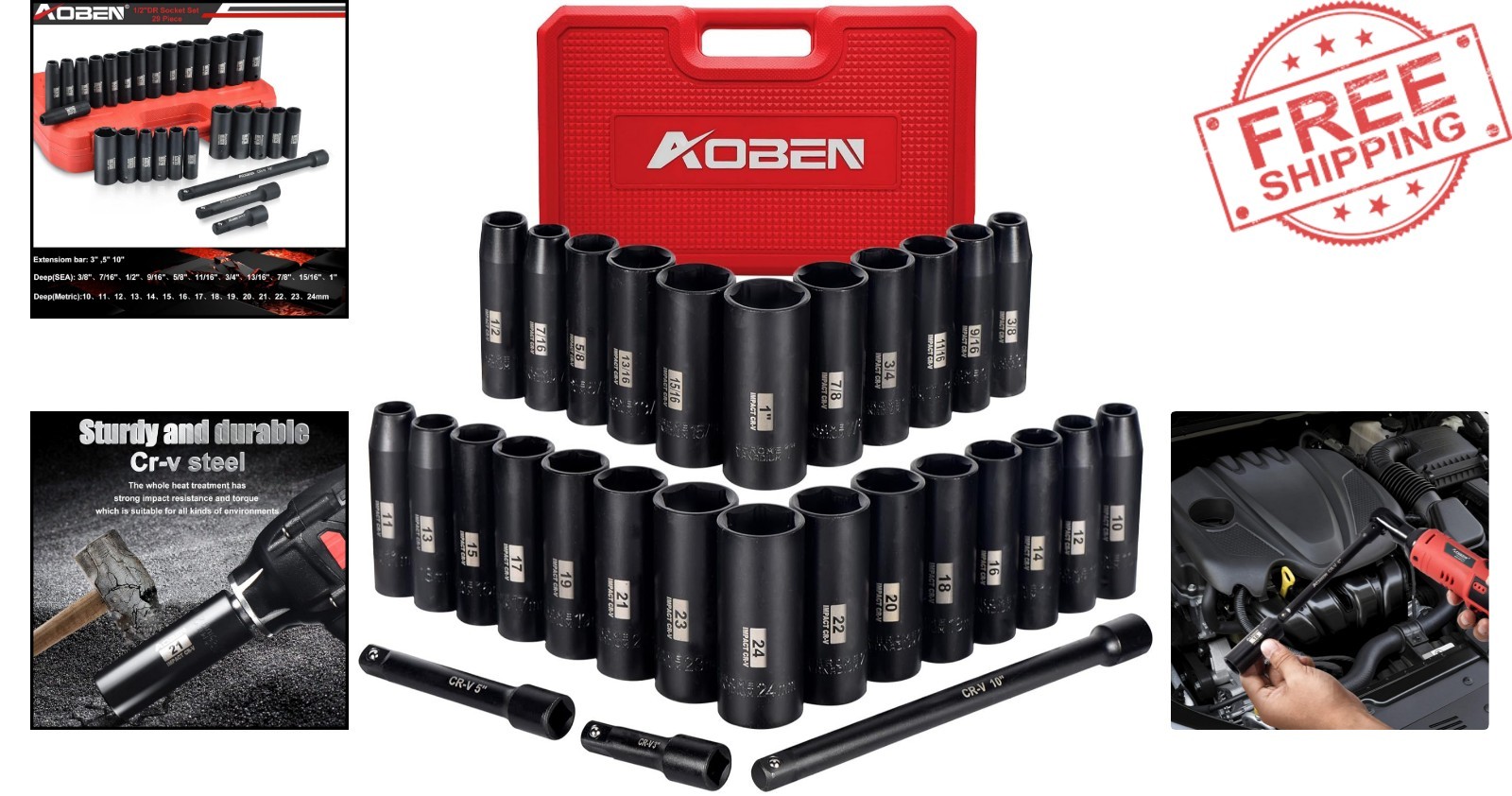 High-Torque 29-Piece Impact Socket Set with Corrosion-Resistant Finish