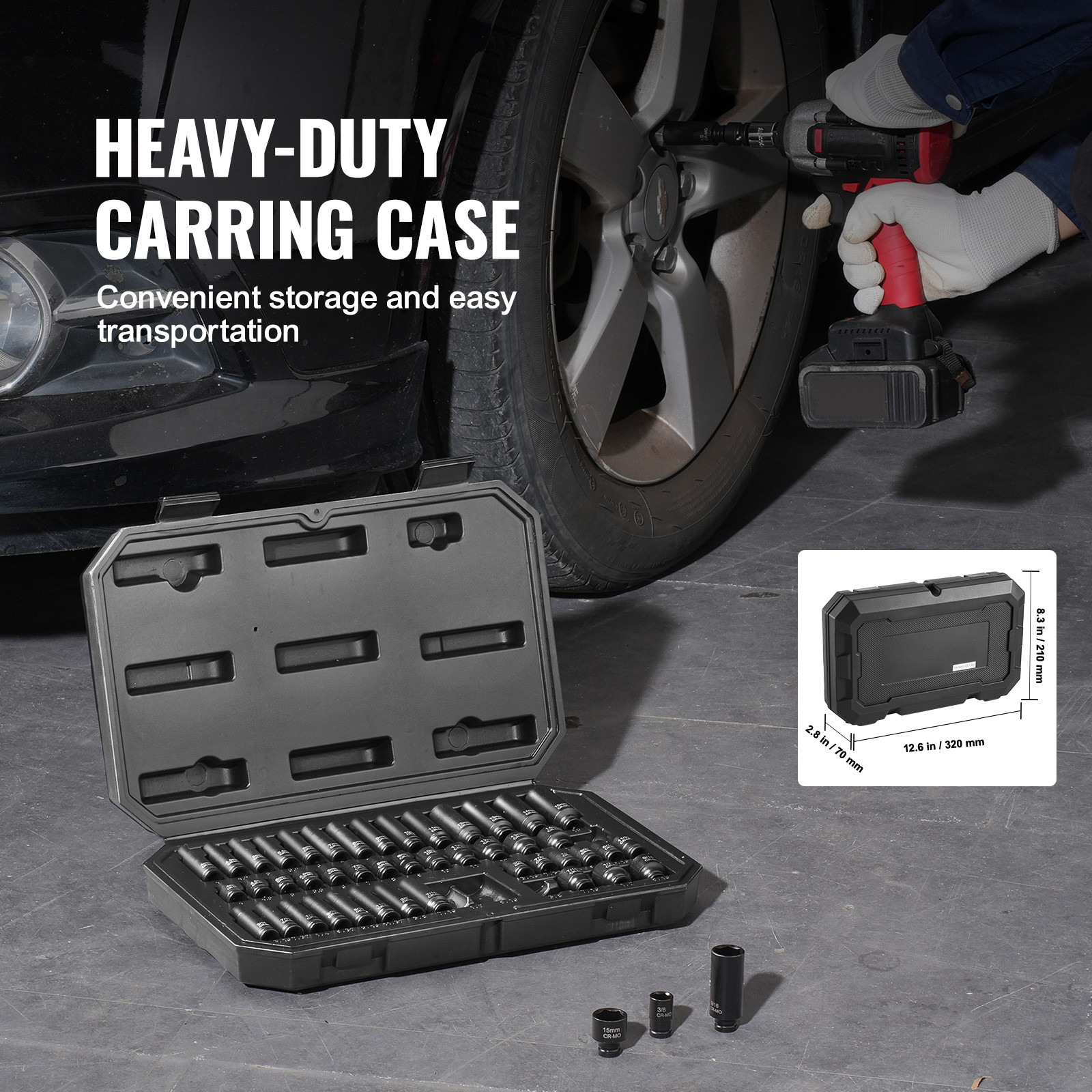 VEVOR Impact Sockets Set 48pcs 6-Point 1/4″ Drive Bit Ratchet Tool Kit Case