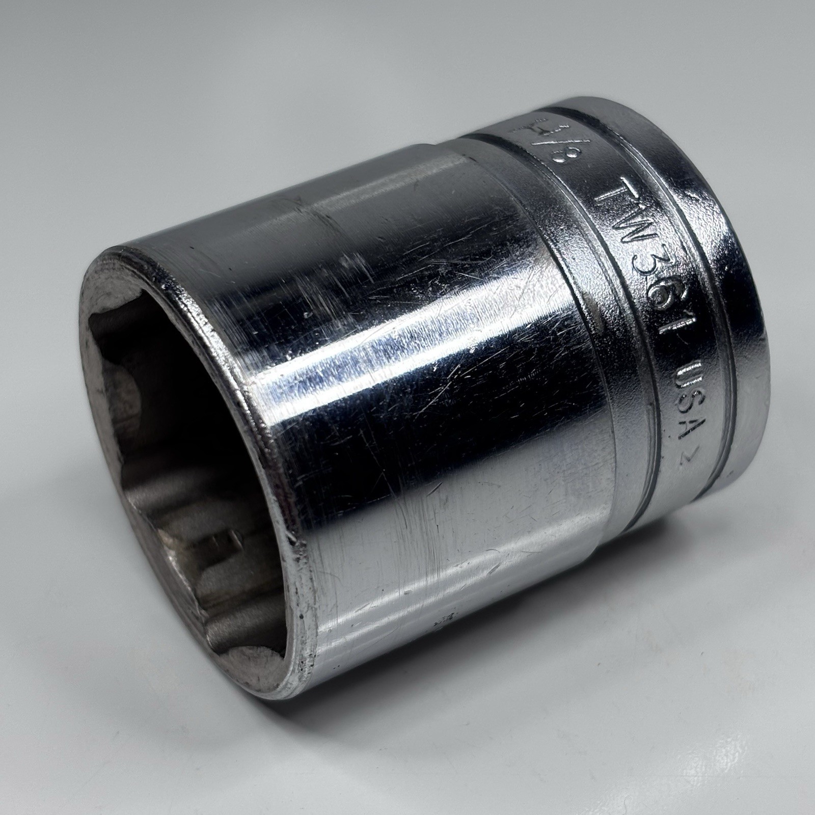 Snap On Tools TW361 1/2 Dr 6Pt SAE 1-1/8 Flank Dr Shallow Socket USA 1982 VTG