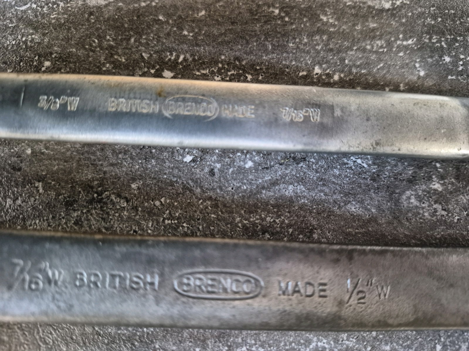Pair of Vintage ‘BRENCO’ Whitworth Ring Spanners. 1/2 & 7/16. 7/16 & 3/8. VGC UK
