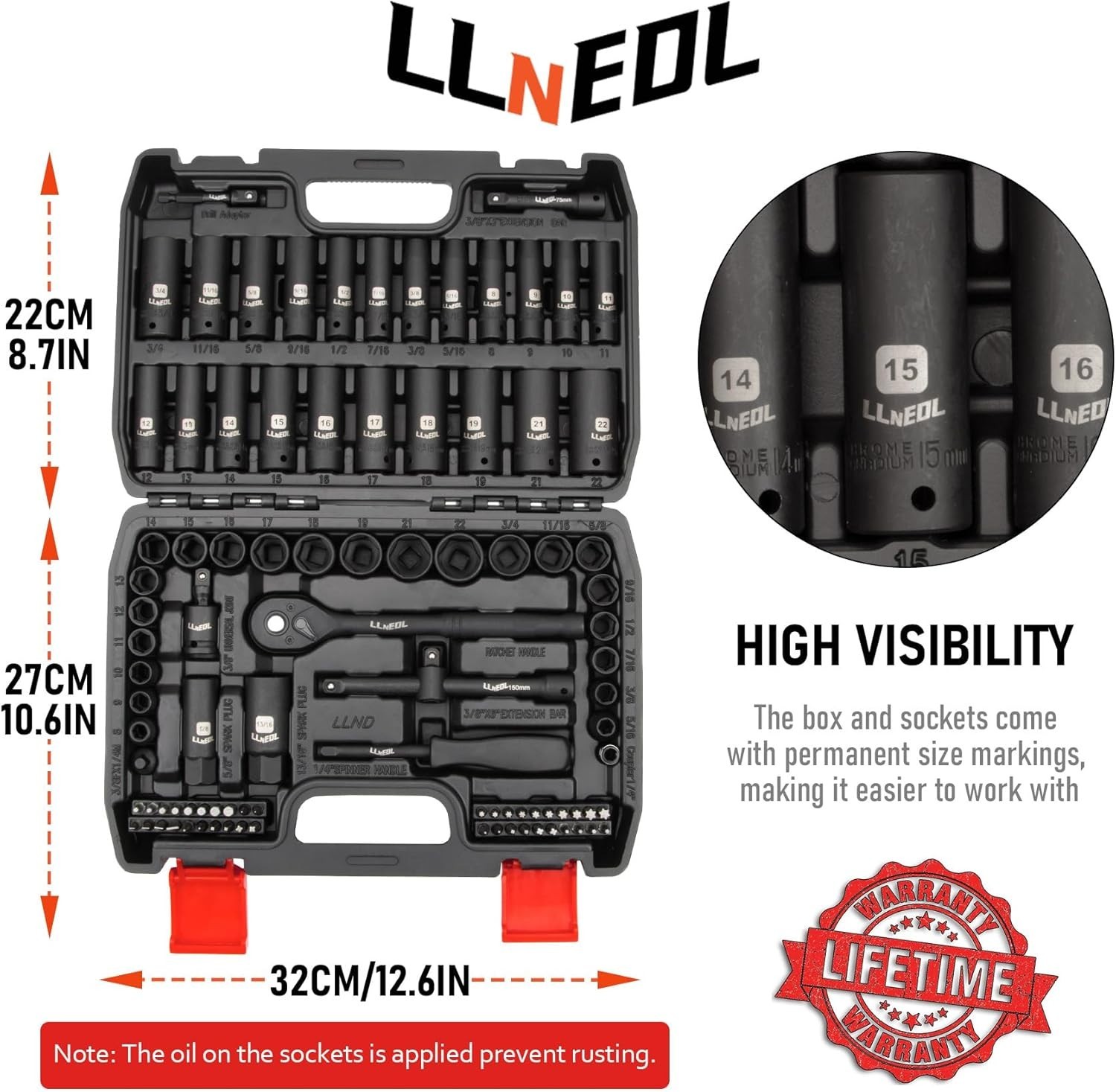 Pro 95pc 3/8″ Socket Wrench Set | Oil Rubbed Chrome Vanadium | Metric SAE |