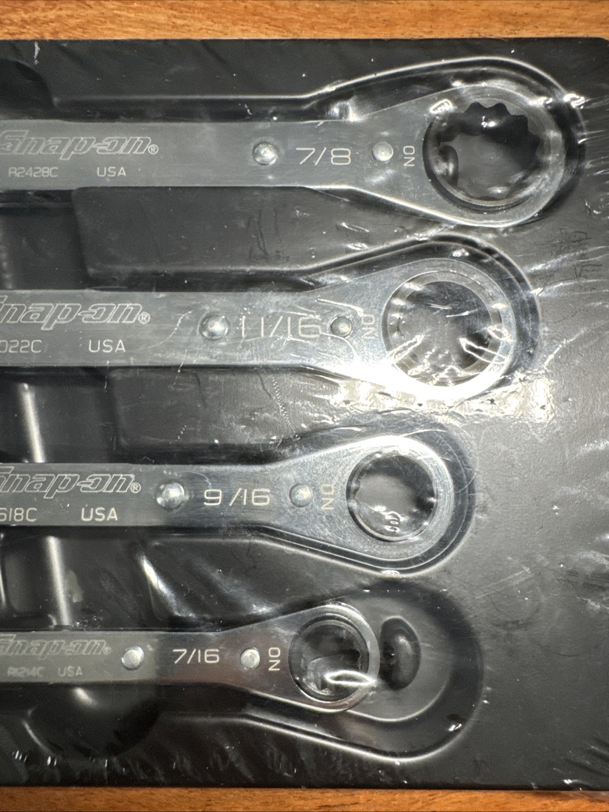 snap on flank drive wrench set 3/8 & 7/16. 1/2 & 9/16. 5/8 & 11/16. 3/4 & 7/8