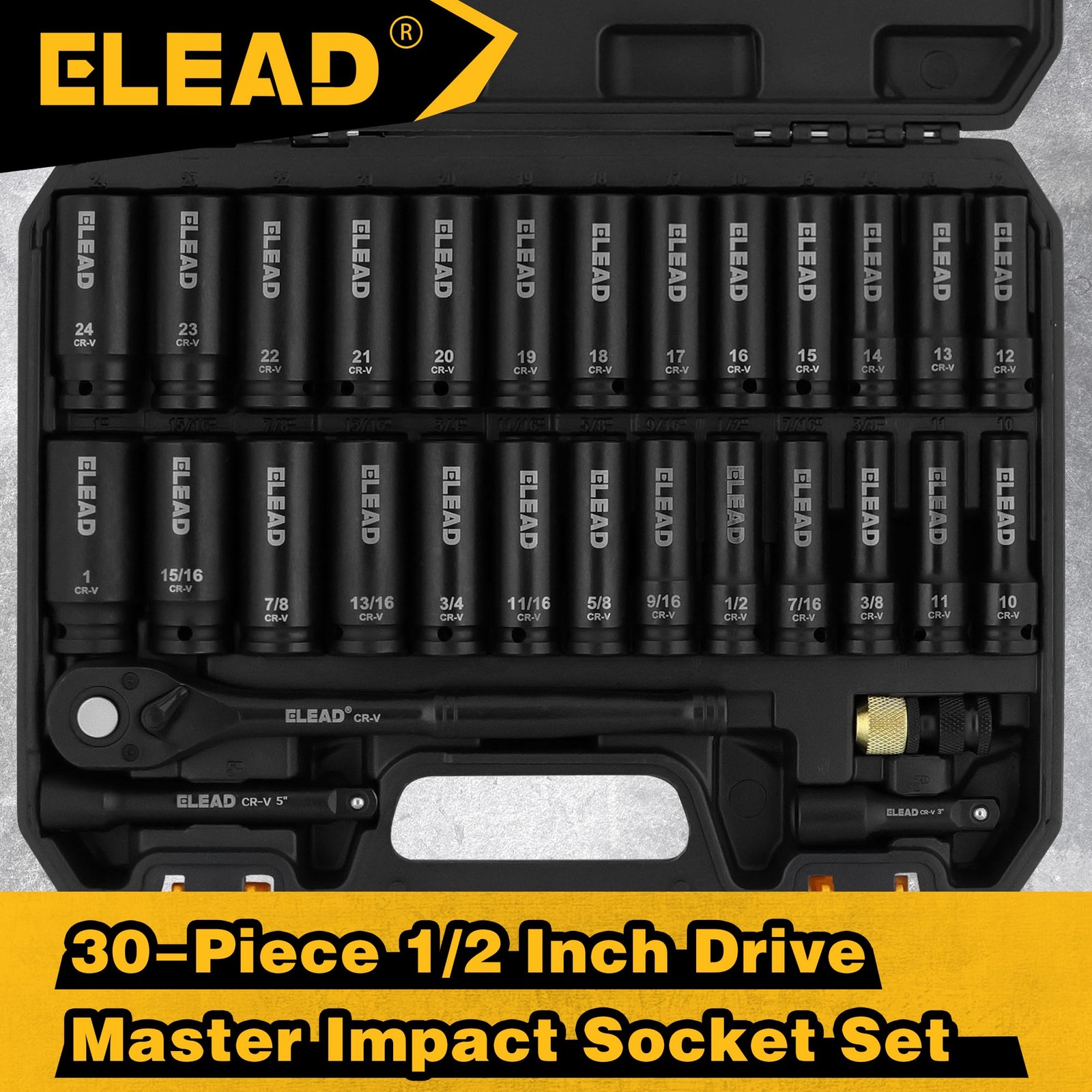 ELEAD 1/2″ Drive Deep Impact Socket Set: 30pcs 1/2» Set