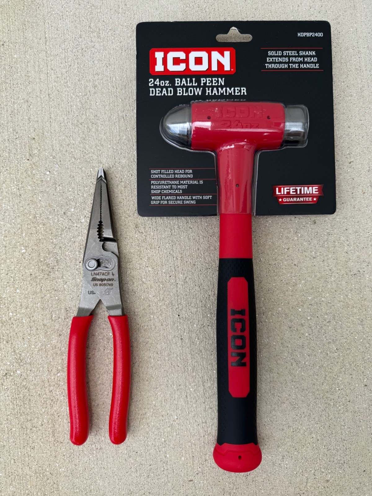 Snap-on LN47ACF 9″ NEW Talon Grip Long Nose Slip Joint Pliers PLUS ICON HAMMER