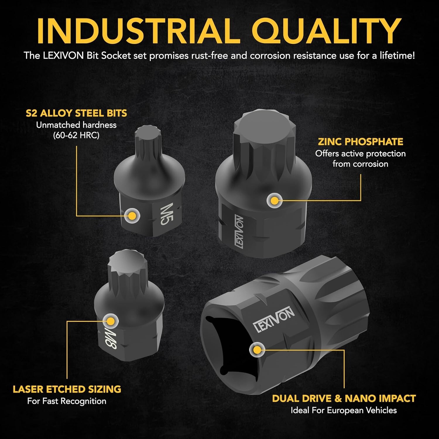 LEXIVON Triple Square Bit Socket Set8Piece(M4-M16)Dual Drive, Super Short LX145S