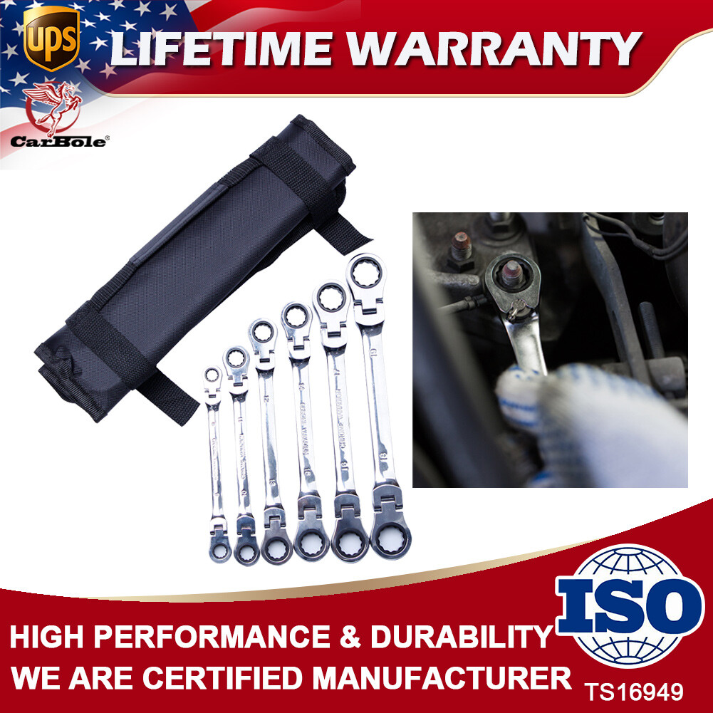 6Pc Double-Head Extra Long Ratcheting Wrench Spanner Set Heavy Duty Spanner Tool
