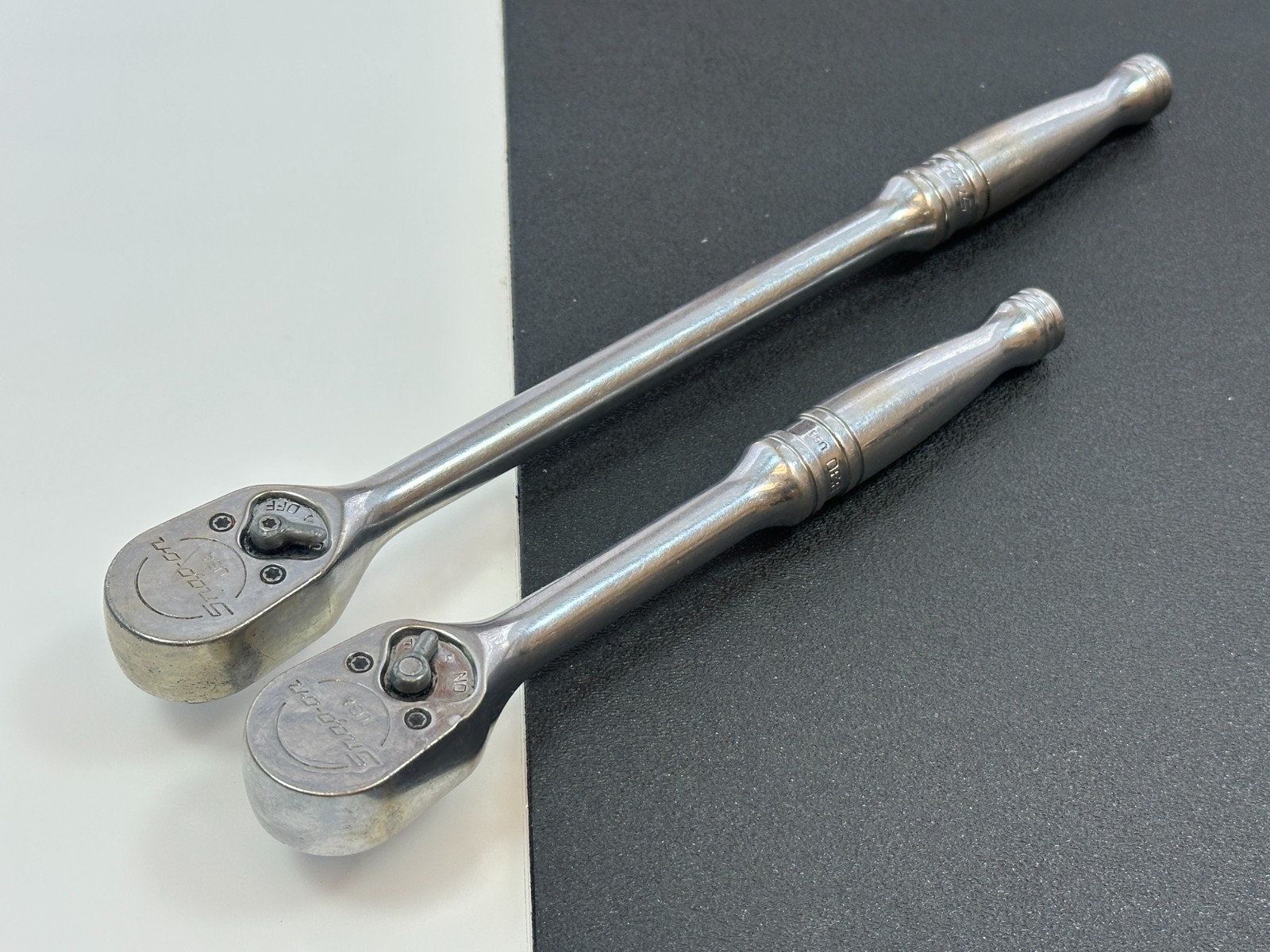 🇺🇸 Snap-On Tools USA 2pc Chrome 3/8″ Drive Ratchet Set Pair, FL830 Long & F830