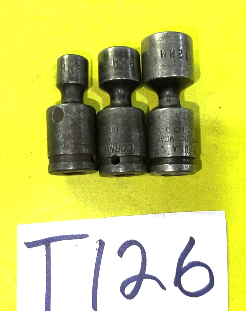 CORNWELL TOOLS 3 PIECE 1/4 DRIVE METRIC IMPACT SWIVEL SOCKETS 6, 9, 12MM
