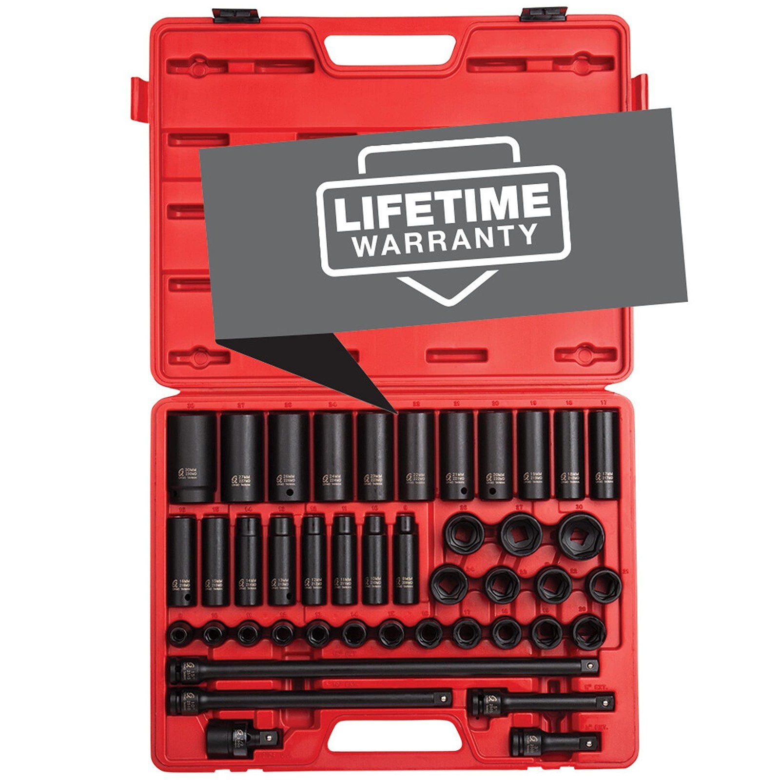 43-Piece 1/2″ Drive Impact Socket Set, Metric 9mm-30mm, Cr-Mo Steel, Heavy Duty