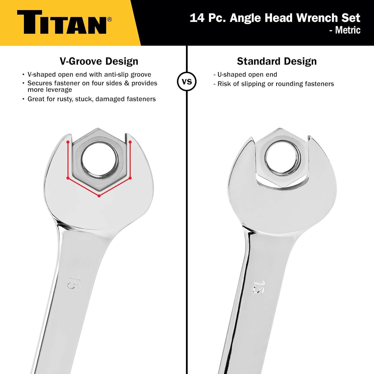Titan Tools 14-Piece Metric Angle Head Open End Wrench Set (17284)