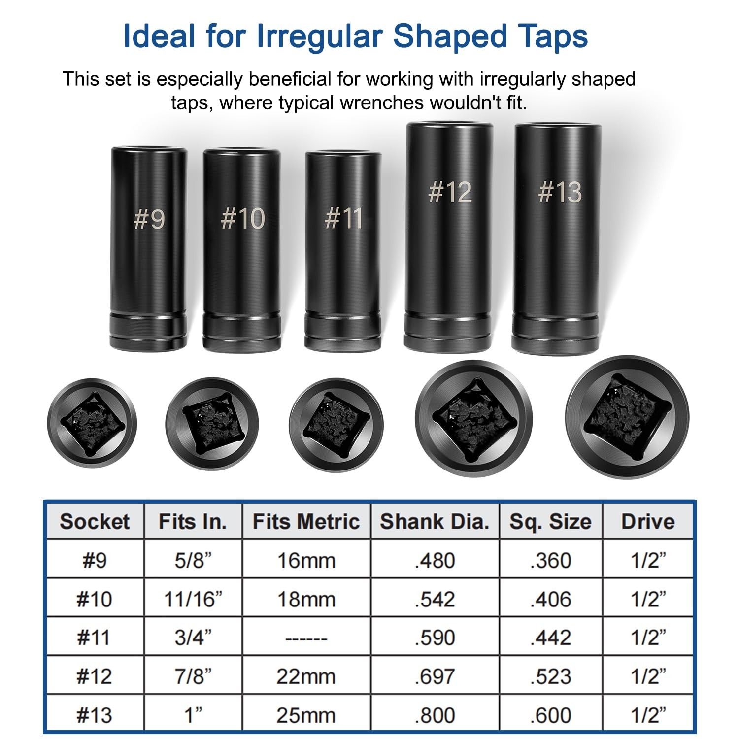 71670 Tap Socket Set Fits 5/8″, 11/16″, 3/4″, 7/8″ and 1″ Taps, 1/2″ Drive