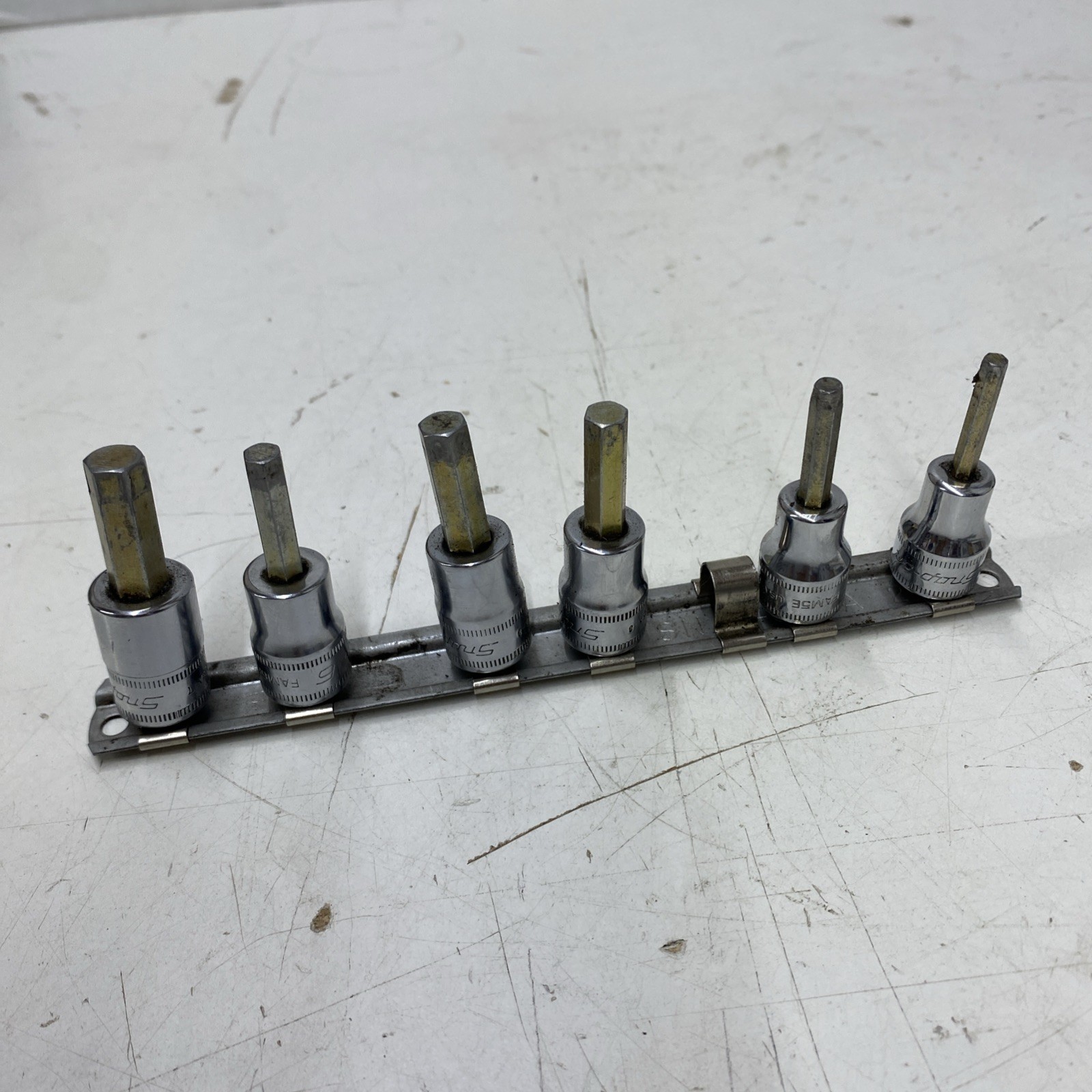 Snap On Tools 7 pc 3/8″ Drive Metric Hex Bit Socket Set 4-9mm FAM4e-FAM9e USA