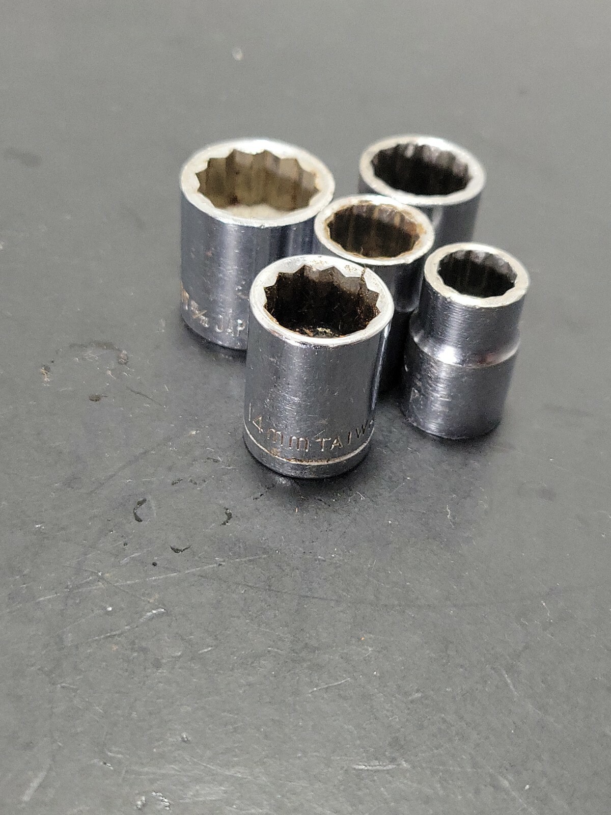 Lot of 5 Shallow Sockets 10mm 12mm 14mm 17mm Metric 3/8″ Drive 12 Point