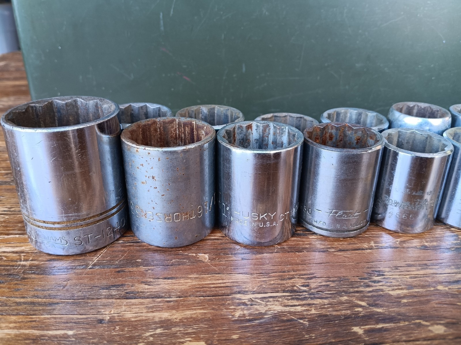 S-K, Williams, Powr-Kraft Socket Set 1/2″ Drive SAE ~Mixed USA ~Vintage 23pc Lot