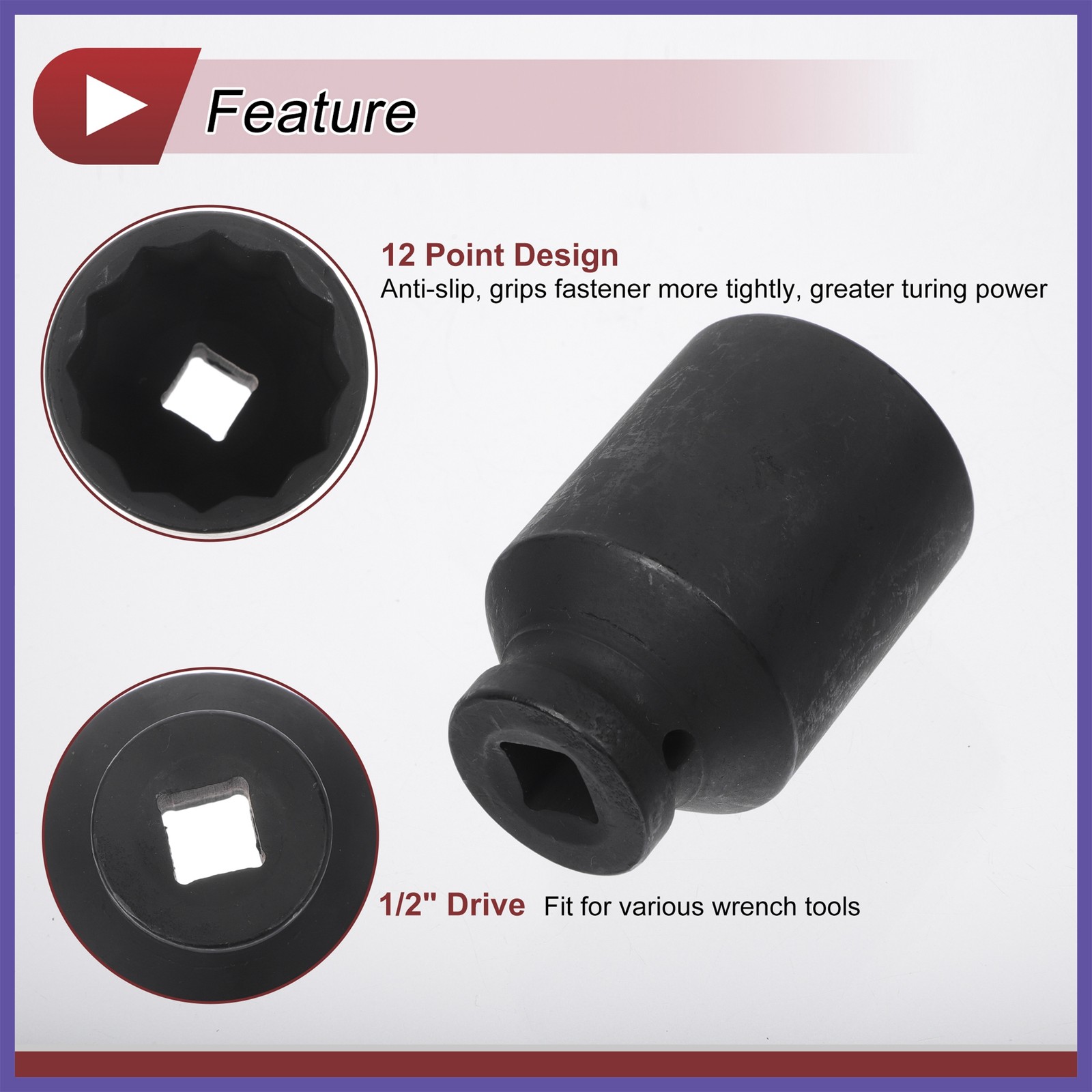 Universal 1/2 Inch Drive Impact Socket 40mm 12 Point High Carbon Steel 1Pcs
